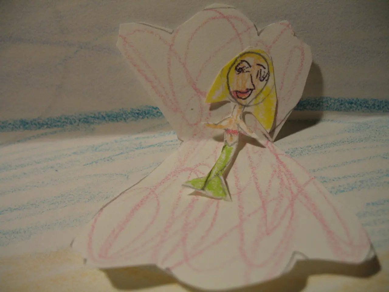 In this picture there are paper arts with some sketches.