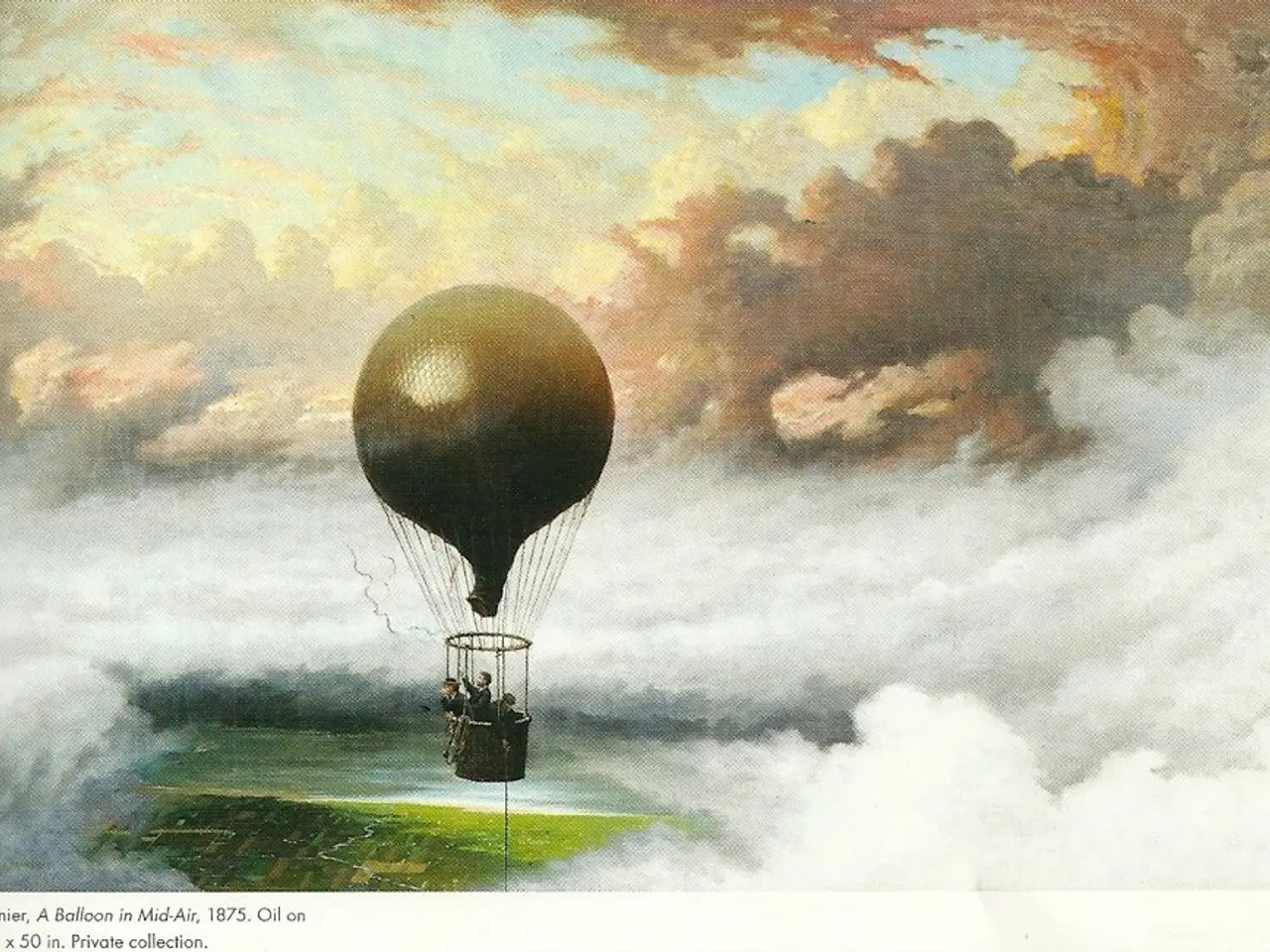 In this image, we can see an art contains clouds and gas balloon.