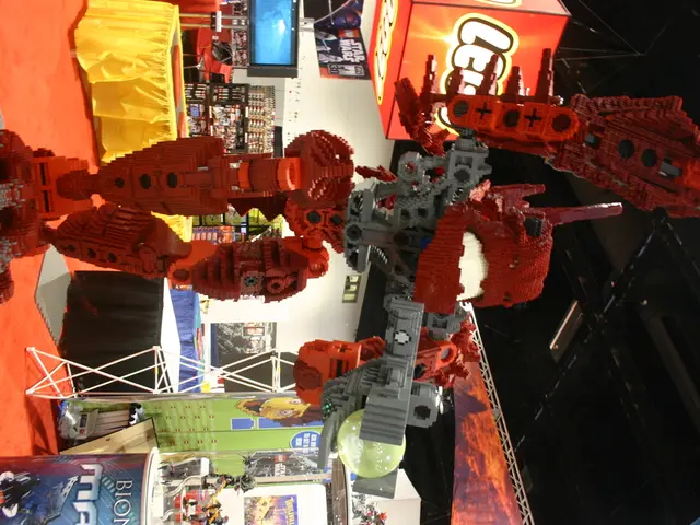 In the center of the image there is a robot. In the background of the image there are stalls. At...