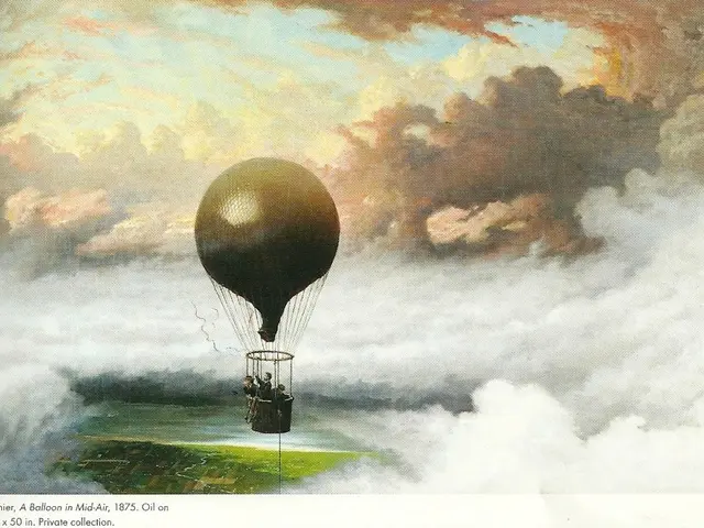 In this image, we can see an art contains clouds and gas balloon.